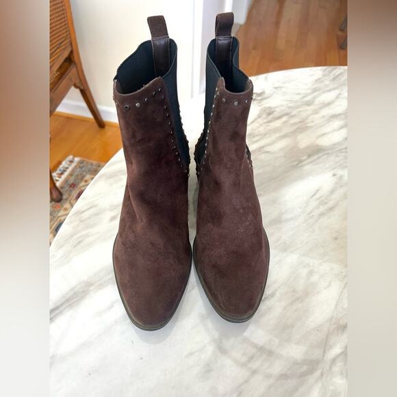 Charles & Keith Chocolate Brown Almond Toe Studded Chelsea Boots - Picture 2 of 9